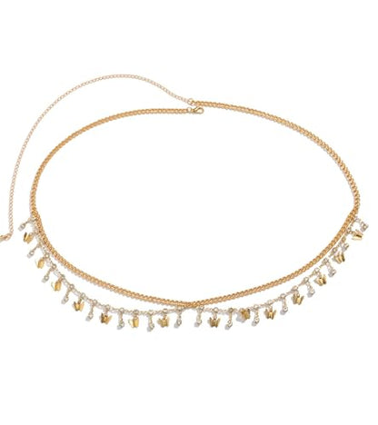 Gold Chain Belt - Fashion Waist Chain Belt with Moon, Butterfly Rhinestone & Layered Design - color: E2-Layered rhinestone butterfly-gold