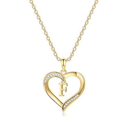 Yesteel Heart Initial Necklaces for Women, 14K Gold Plated Cubic Zirconia Heart Pendant Necklace, Dainty Initial Charm Necklace Letter A to Z Jewelry for Women Girls - style: F