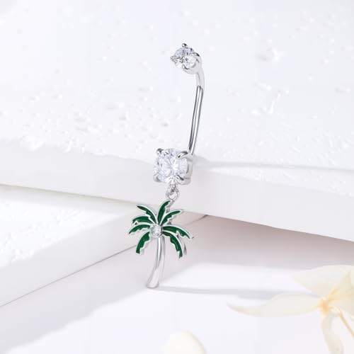 Belly Button Rings 925 Sterling Silver Belly Piercing Jewelry Hypoallergenic Navel Rings Gifts for Women - style: Palm Tree