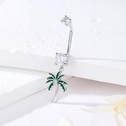 Belly Button Rings 925 Sterling Silver Belly Piercing Jewelry Hypoallergenic Navel Rings Gifts for Women - style: Palm Tree