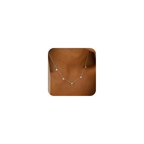 Dainty Silver Gold Necklaces for Women Cute Station Choker Simulated Diamond Necklace Simple Layering CZ Necklace Trendy Jewelry Gifts - color: Silver, style: 5pcs Flower-Shaped CZ