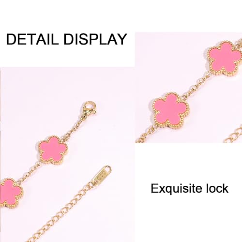 FLY FEI 18K Gold-Plated Four Leaf Clover Bracelet for Women,Adjustable lucky Bracelet Set Jewelry Gift-Hypoallergenic Charm for Birthdays, Wellness & Daily Wear - color: style01-Pink