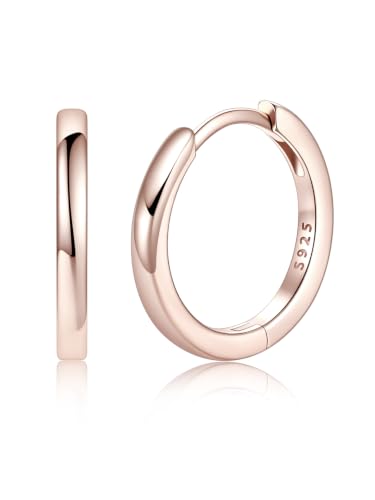 925 Sterling Silver Huggie Hoop Earrings, Small Silver Hoop Earrings for Women Hypoallergenic Huggie Lightweight Small Hoops Earring Cartilage Sleeper Earrings 6/8/10/12/14/16/18/20mm - color: Rose Gold, size: 12MM