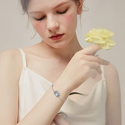 925 Sterling Silver Bohemia Hawaiian Beach Mermaid Floral Bracelet Birthday Graduation Gifts for Women with Gifts Box - style: 23B-Lotus(Moonstone)