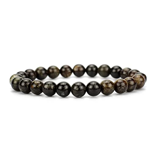 Angelstones Gemstones 8mm Round Beads Healing Crystal Bracelet for women | Natural Gemstone, Handmade Gifts for Women, Healing Crystal Round Beaded Stretch Bracelets, Unisex Jewelry for Women and Men - color: Black Mica