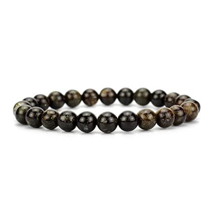 Angelstones Gemstones 8mm Round Beads Healing Crystal Bracelet for women | Natural Gemstone, Handmade Gifts for Women, Healing Crystal Round Beaded Stretch Bracelets, Unisex Jewelry for Women and Men - color: Black Mica