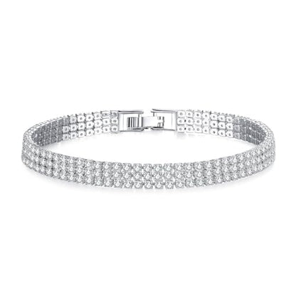 Gold Tennis Bracelets for Women 3-Row Rhinestone Stackable Bangle Bling Zirconia Crystal Silver Chain Dainty Cuff Flexible Fashion Jewelry for Wife Anniversary Mom Her Birthday Gifts - color: Silver