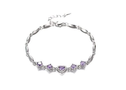 Nilu's Collection Women's Copper Sterling Silver Heart Shape Stone Charm Bracelet - color: Purple & Silver
