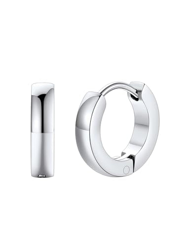 FaithHeart Stainless Steel Black/Silver/Gold Huggie Hoop Earrings for Men | Hypoallergenic Small Hoop Earrings Lightweight Sleeper Earrings Waterproof Cartilage Piercing Jewelry Gift 8-16mm - color: Silver-Flat, size: Diameter 9mm