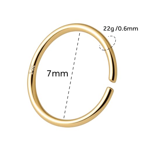 14K Gold Nose Ring Hoop for Women and Men, 6mm/7mm/8mm Tiny Gold Nose Ring Stud Piercing Jewelry, 20G 22G - color: 14k Yellow Gold, size: 22 gauge(0.6mm)-7mm