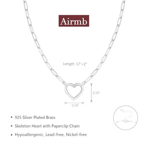 Airmb Heart Necklace for Women Gold/Silver Plated Trendy Heart Choker Lover Pendant Hypoallergenic Fashion Gold/Silver Necklace for Women Love Jewelry Gift for Women Girlfriend - color: Paperclip Open Heart-Silver