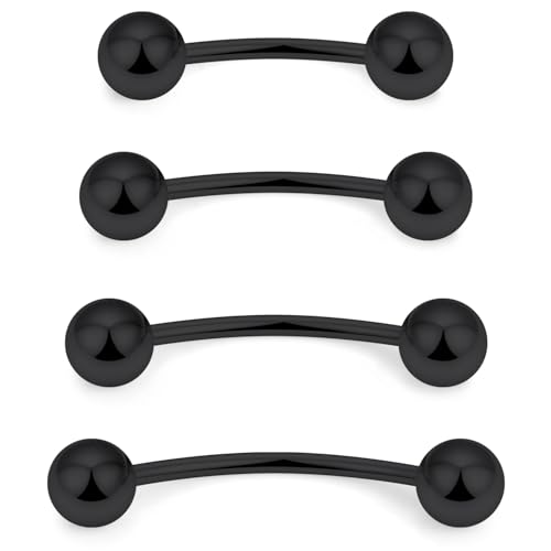 Snake Eyes Piercing Jewelry Tongue Surgical Steel Frog Eyes Tongue Rings 16G 14G Eyebrow Piercing Curbed Barbell Vertical Labret Lip Jewelry Bridge Piercings for Women Men 10mm/12mm/14mm/16mm - color: 16g,black
