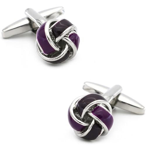 Knot Cufflinks in Gift Box Cuff Links for Men Lady Daily Wear Shirt | Men's Women Cufflink Set Jewelry for Wedding Party Prom Office Formal or Casual Business Tuxedo Dress, Easy to Put on - style: Black & Purple Knot