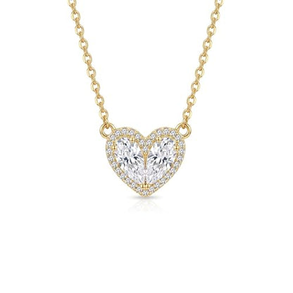 Cubic Zirconia Heart Pendant Necklace, 14K Gold Plated Pave Heart Necklace for Women, Faux Diamond Heart Pendant Necklace, Valentine’s Day, Birthday & Anniversary - color: 14K Gold X-5175