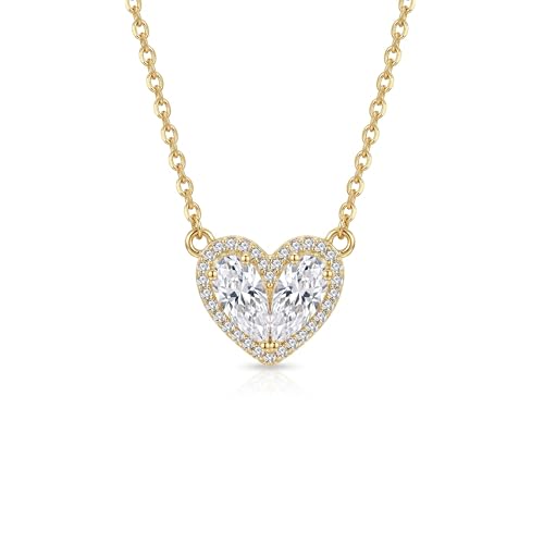 Cubic Zirconia Heart Pendant Necklace, 14K Gold Plated Pave Heart Necklace for Women, Faux Diamond Heart Pendant Necklace, Valentine’s Day, Birthday & Anniversary - color: 14K Gold X-5175