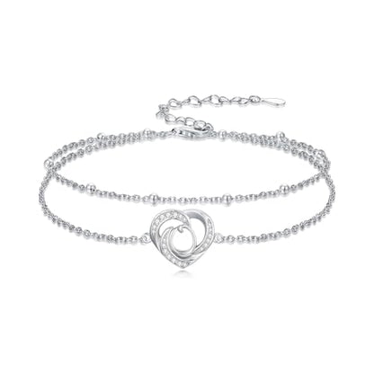 Dorunmo Initial Anklet 925 Sterling Silver Letter A-Z Layered Heart Anklet Beach Jewelry Birthday Gifts for Women - color: O