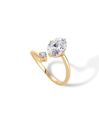 PAVOI 14K Yellow Plated Toi Et Moi 3CT Cushion Cut Cubic Zirconia Stone Wraparound Engagement Promise Ring for Women - Statement Ring - color: Yellow Gold, size: 5, style: Oval Cut