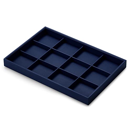 Oirlv Stackable Premium Leather Jewelry Trays 12 Grid Jewelry Drawer Organizer Trays Bracelet Earrings Watches Showcase Display Organizer | 12 Divided Compartments,Stackable Storage,Drawer-Friendly Design,Watch and Bracelet Organization,13.8×9.5Inch - col