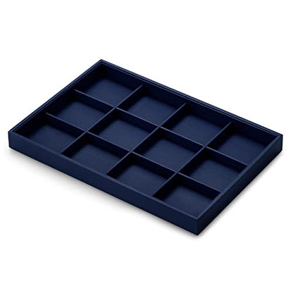 Oirlv Stackable Premium Leather Jewelry Trays 12 Grid Jewelry Drawer Organizer Trays Bracelet Earrings Watches Showcase Display Organizer | 12 Divided Compartments,Stackable Storage,Drawer-Friendly Design,Watch and Bracelet Organization,13.8×9.5Inch - col