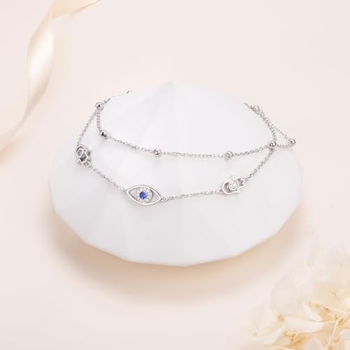 Anklets for Women 925 Sterling Silver Blue Evil Eye Infinity Butterfly Adjustable Multilayer Layered Summer Beach Ankle Bracelet Foot Chain Jewelry for Women - style: G-Evil Eye 2