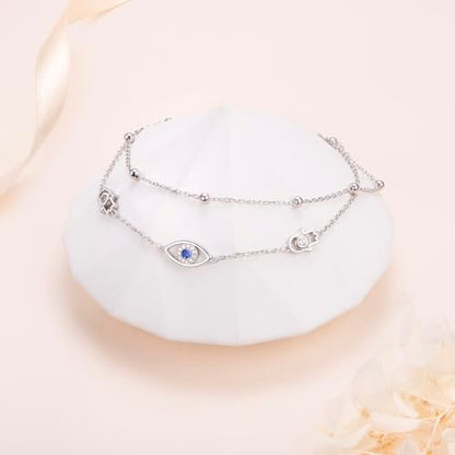 Anklets for Women 925 Sterling Silver Blue Evil Eye Infinity Butterfly Adjustable Multilayer Layered Summer Beach Ankle Bracelet Foot Chain Jewelry for Women - style: G-Evil Eye 2