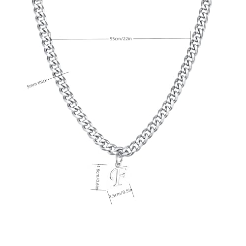 Stainless Steel Initial A-Z Necklace for Men Women,Cuban Chain,Titanium Steel Initial Letter Pendant Charm Necklaces Accessories Jewelry for Woman Man,21 Inch Chain - color: F