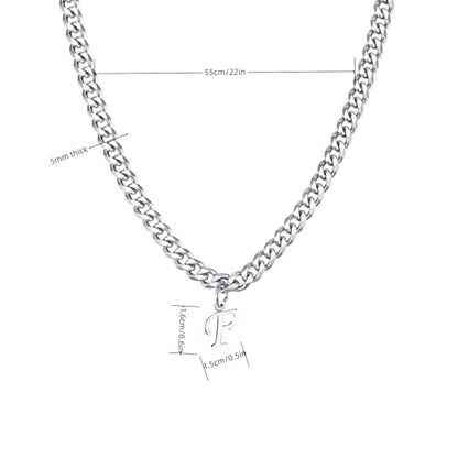 Stainless Steel Initial A-Z Necklace for Men Women,Cuban Chain,Titanium Steel Initial Letter Pendant Charm Necklaces Accessories Jewelry for Woman Man,21 Inch Chain - color: F