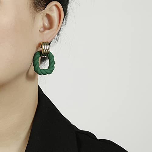 RUOFFETA Rectangle Earrings for Women, Acrylic Square Earrings Twisted Geometric Statement Jewelry - color: Dark Green Gold