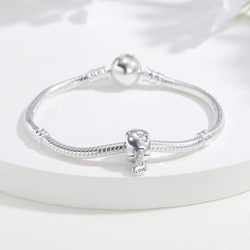 KEQ Clip Spacer Charm for Bracelet 925 Silver Pave Cubic Zirconia Clip Lock Stopper Bead Spacer For Women Bracelets Stopper Birthday Gifts European Openable Beads 2pcs - color: Heart-Shaped Drum