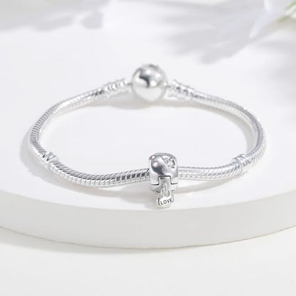 KEQ Clip Spacer Charm for Bracelet 925 Silver Pave Cubic Zirconia Clip Lock Stopper Bead Spacer For Women Bracelets Stopper Birthday Gifts European Openable Beads 2pcs - color: Heart-Shaped Drum