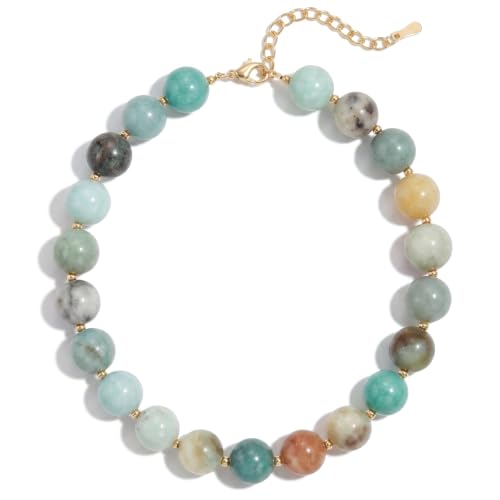 Colorful Beaded Necklace for Women Boho Statement Chunky Necklace Natural Stone Beads Gemstone Choker Necklaces Handmade Summer Beach Jewelry - color: Teal Blue