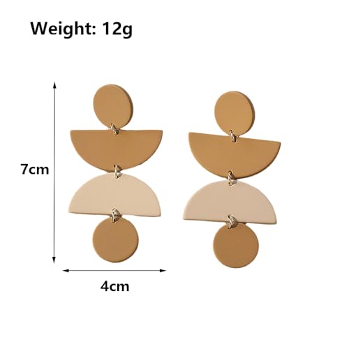 Acrylic Geometric Clay Drop Dangle Earrings for Women Handmade Irregular Polymer Earrings Boho Statement Dangling Earrings Jewelry Gift - color: Brown
