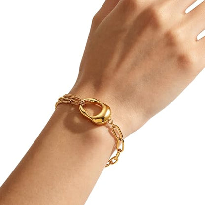 CTRLZTEAM 14K 18K Gold Plated Layered Bracelets for Women Stacked Bracelet | 14K 18K gold plated multi layer bracelets combine distinct chains with single clasp for instant pre-stacked style - style: Minimalist Mixed-Link