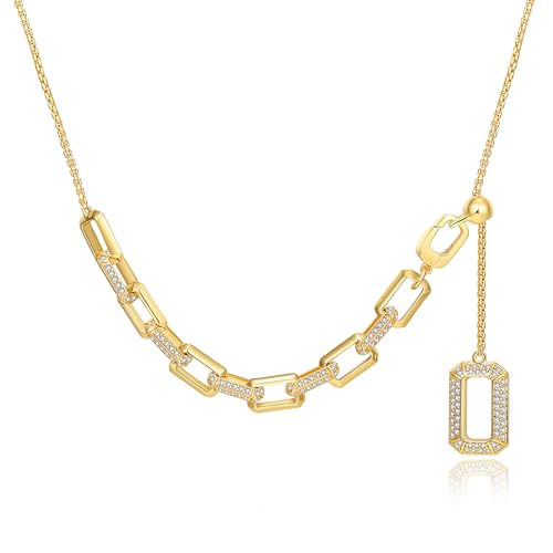 ARSIS Lariat Long Gold Necklace for Women, 18K Gold/Platinum Plated Y-Shaped Drop Dangle Pendant Necklace, Long Adjustable Pull Slider Chain Jewelry Gift for Her - color: Gold-paperclip slider