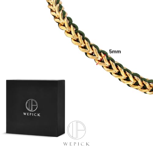 18K Gold-Plated Bracelets for Men Franco Link Chain Adjustable | Stainless Steel Bracelet, Gold Beads Bracelet, Handcrafted Braided, Mens Jewelry Birthday Gift for Men - color: Gold with Green