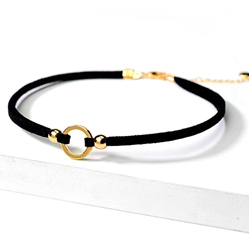 PAMTIER Womens Black Velvet Circle Round Chrams Pendant Ribbon Gothic Collar Choker Necklace with Beads - color: Gold 01