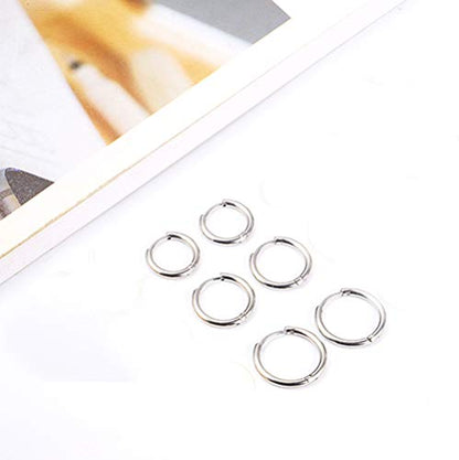 3 Pairs 316L Stainless Steel Small Black Silver Hoop Earrings 8mm 10mm 12mm Hypoallergenic Surgical Earring Cartilage Helix Lobes Hinged Sleeper Ear Jewelry For Men Women - color: silver