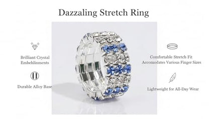 Sparkling Rhinestone Ring Set Trendy Elastic Rhinestone Crystal Stretch Ring Stackable Jewelry for Women Girls - color: 3 Rows Ring-Silver+White+Light Blue
