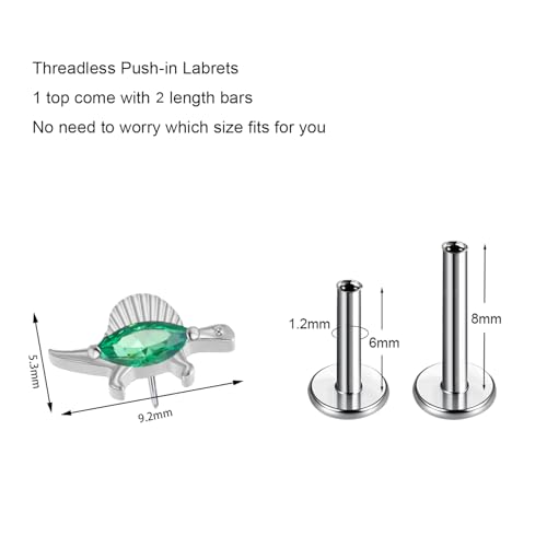 1pcs G23 Titanium Flat Back Earrings Studs 16g F136 Implant Grade Titanium Labrets Press Fit Threadless Push In Dainty Cartilage Helix Conch Lobe Lip Tragus Piercing Jewelry - style: 1pcs Dinosaur