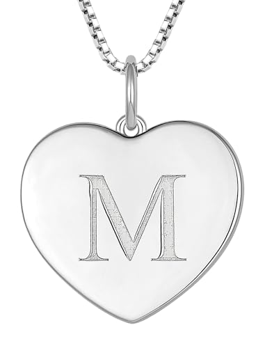 YL Initial Necklace 925 Sterling Silver Square/Round/Heart Letter Pendant A-Z Alphabet Polished Jewelry for Women - color: Letter-M, style: Heart Shaped
