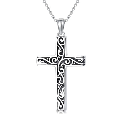 Cross Necklace for Men Women 925 Sterling Silver Cross Pendant Necklace Christian Religious Jewelry Gifts for Anniversary - color: 20-Filigree Cross