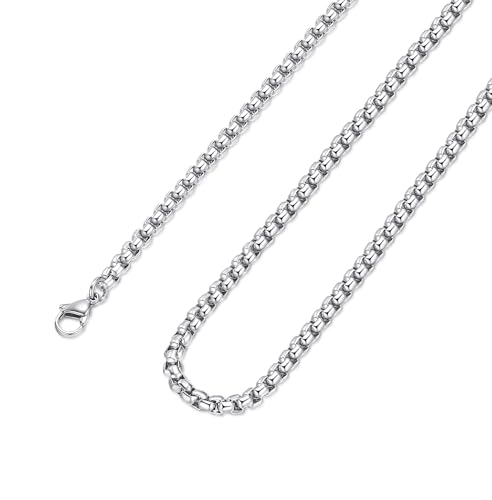 Mens Chain Necklaces, Stainless Steel Rolo Chain Necklace for Men & Women - color: Silver 4mm