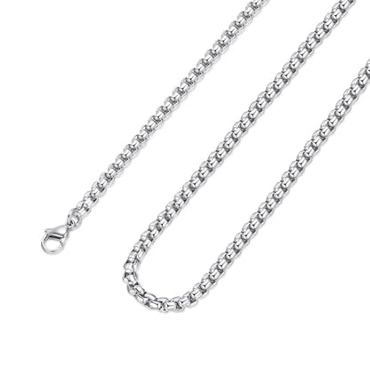 Mens Chain Necklaces, Stainless Steel Rolo Chain Necklace for Men & Women - color: Silver 4mm