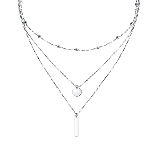 925 Sterling Silver Multilayer Layered Triple Long Chain Necklace for Women - style: Multilayer