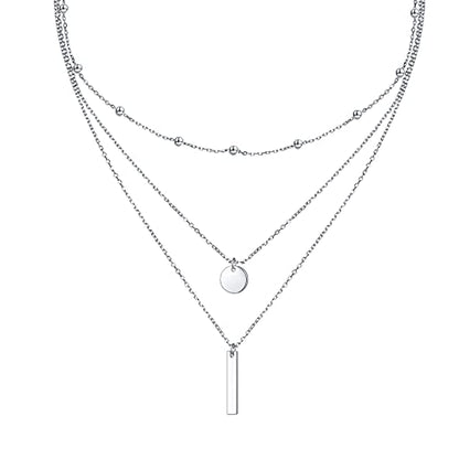 925 Sterling Silver Multilayer Layered Triple Long Chain Necklace for Women - style: Multilayer