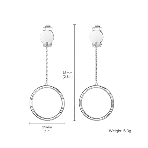 1 inch Hoop Dangle Style Clip On Earrings for No Pierced Ears - color: silver
