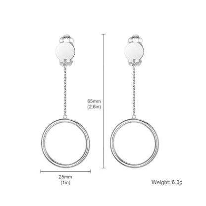 1 inch Hoop Dangle Style Clip On Earrings for No Pierced Ears - color: silver