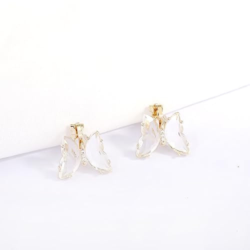 YOQUCOL Butterfly Shape Crystal Clip On Earrings Non Pierced Golden Stud for Women - color: Transparent