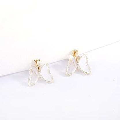 YOQUCOL Butterfly Shape Crystal Clip On Earrings Non Pierced Golden Stud for Women - color: Transparent