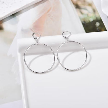 Silver Large Big Circle Hoop Dangle Earrings for Women Hypoallergenic - style: Silver 40mm